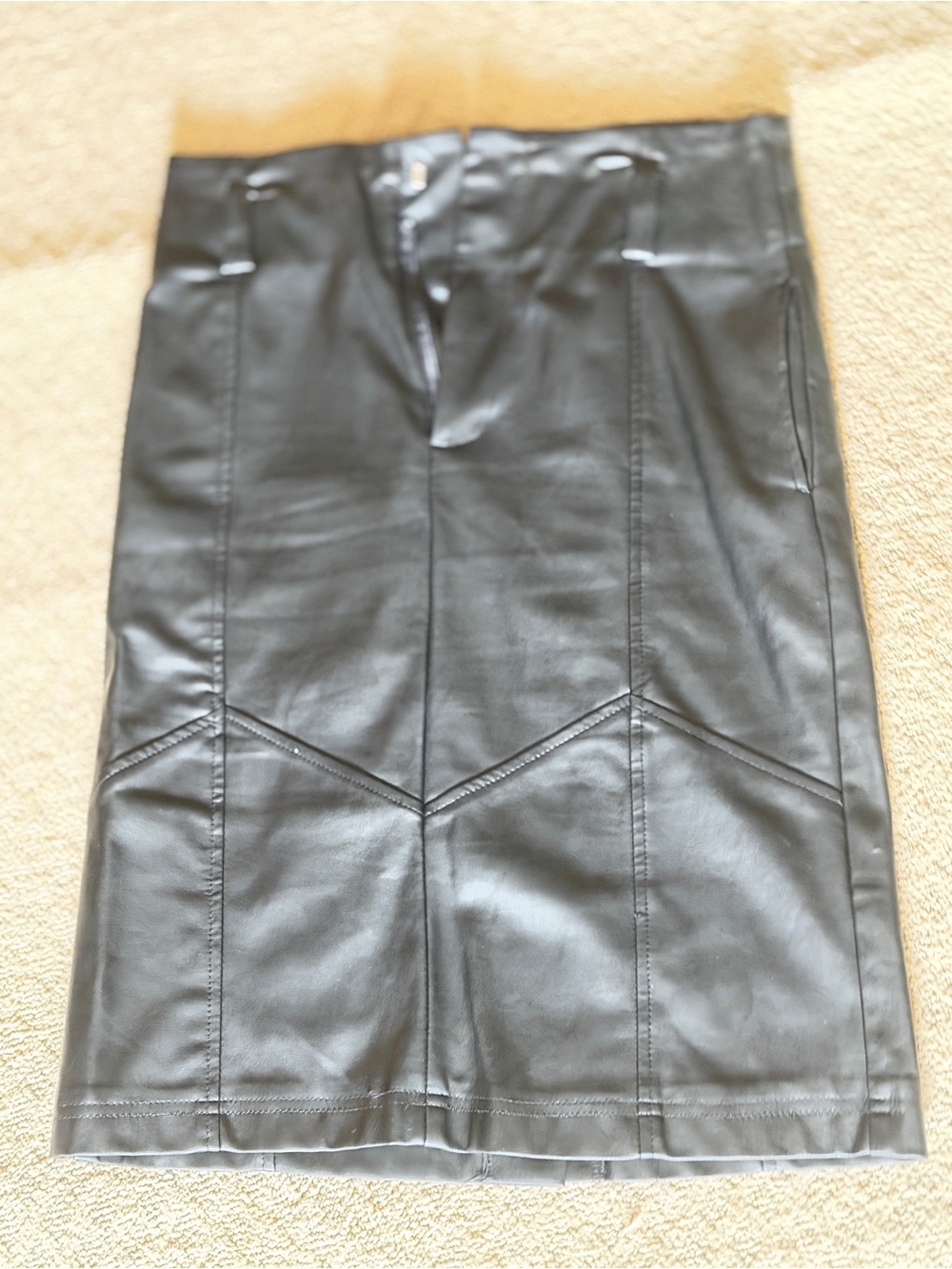 Black Faux Leather Pencil Skirt - Structured Midi